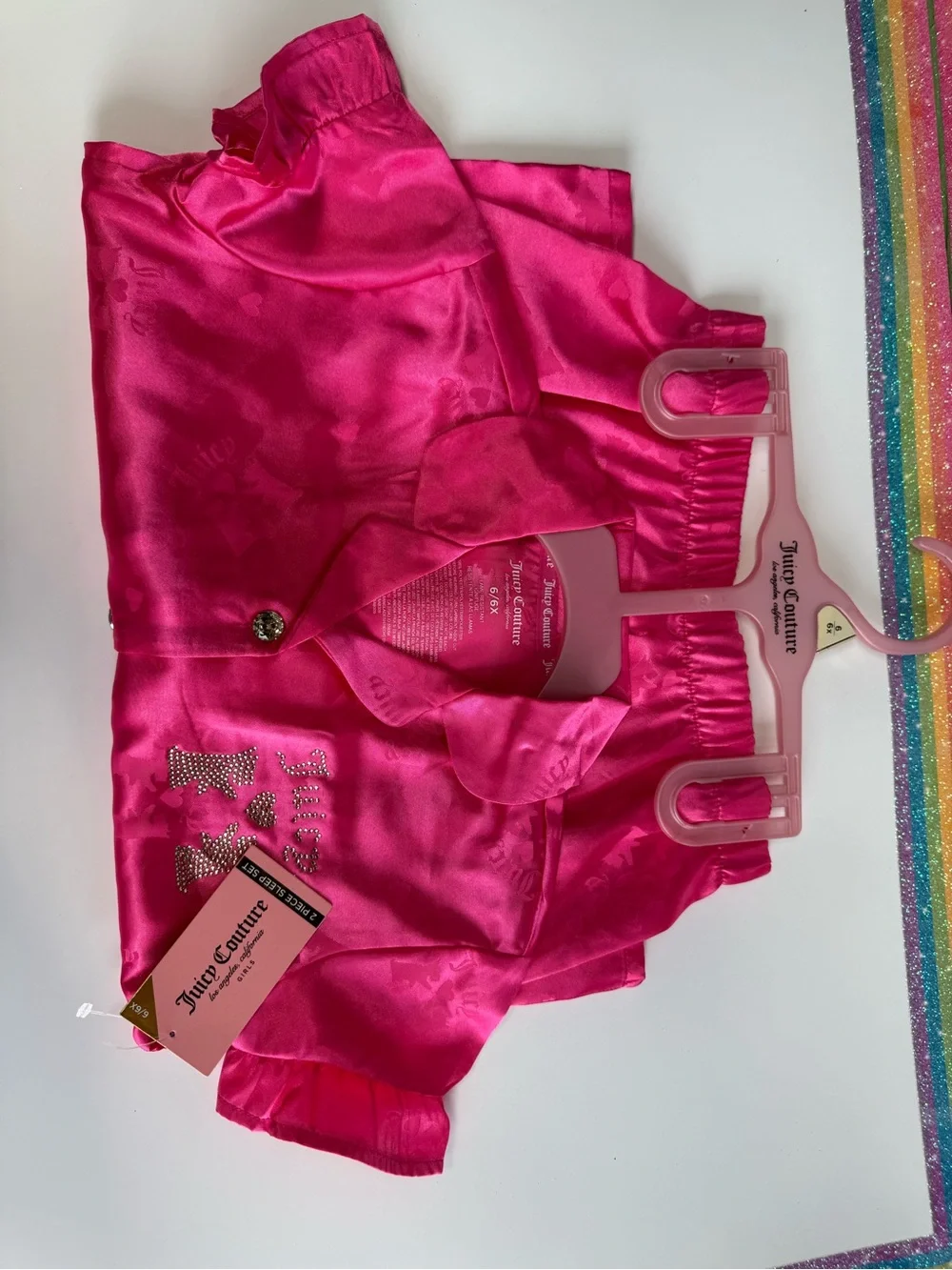 Juicy Couture Bright Hot Pink Satin Short Pajama Set